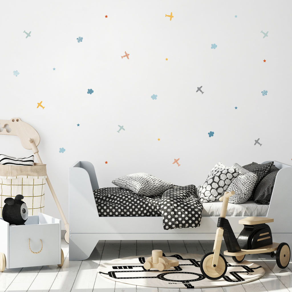 dekoracija Stikea senf žuta/cigla crvena Aviončići