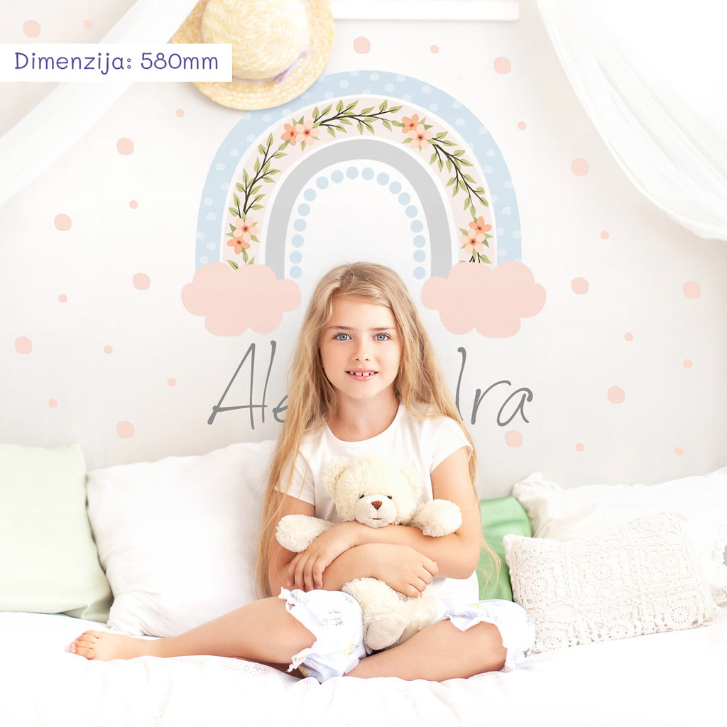 dekoracija Stikea Velika duga "Oblaci i Cveće" sa natpisom