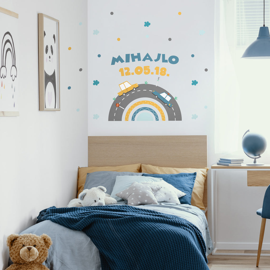 dekoracija Stikea Velika duga "Autići" sa natpisom