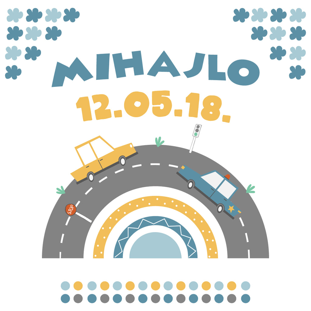 dekoracija Stikea Velika duga "Autići" sa natpisom