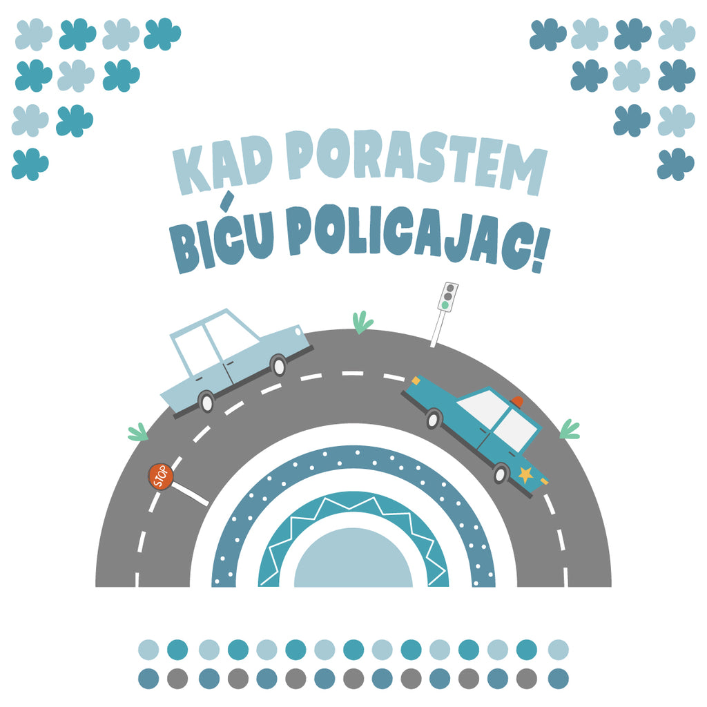 dekoracija Stikea Velika duga "Autići" sa natpisom