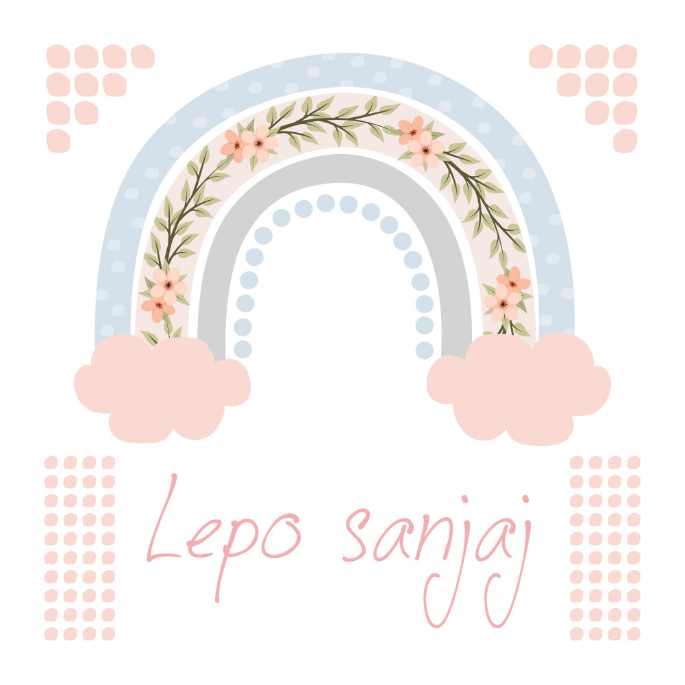 dekoracija Stikea Velika duga "Oblaci i Cveće" sa natpisom