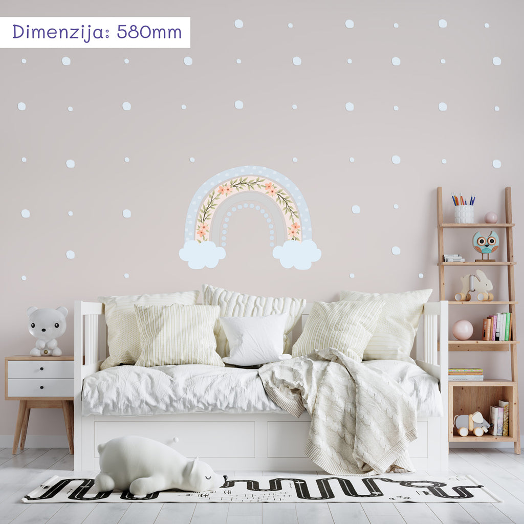 dekoracija Stikea 580mm / Nebo plava Velika duga "Oblaci i Cveće"