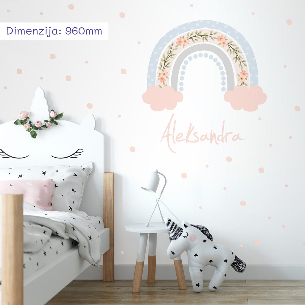 dekoracija Stikea Velika duga "Oblaci i Cveće" sa natpisom